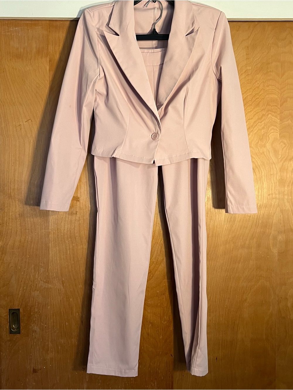 SHEIN Soft Pink Women's Cropped Blazer & Straight Pants Set